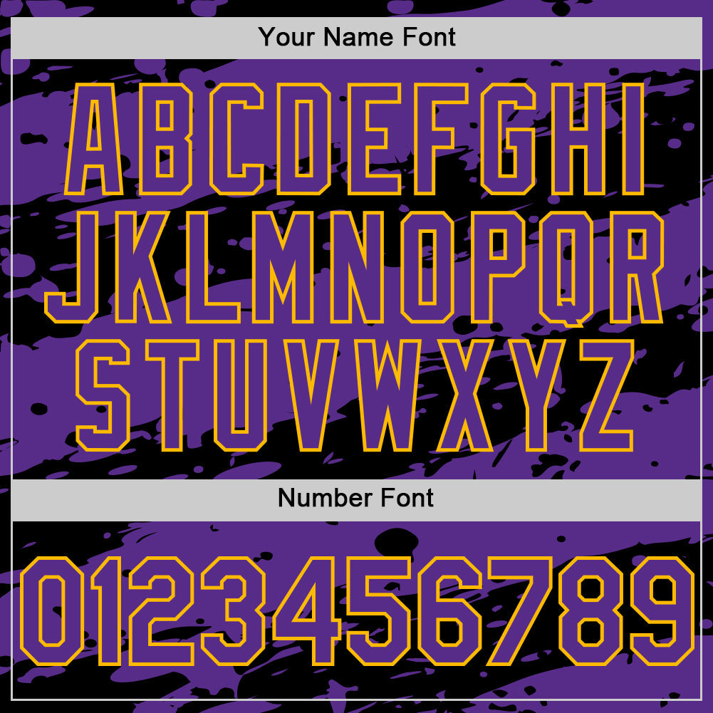 Custom Black Purple-Gold Splash 3D Pattern Design Bomber Full-Snap Varsity Letterman Hoodie Jacket view 6