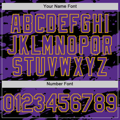 Custom Black Purple-Gold Splash 3D Pattern Design Bomber Full-Snap Varsity Letterman Hoodie Jacket view 6