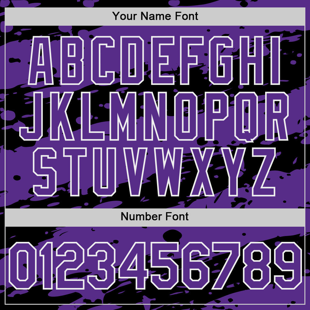 Custom Black Purple-White Splash 3D Pattern Design Bomber Full-Snap Varsity Letterman Hoodie Jacket view 6