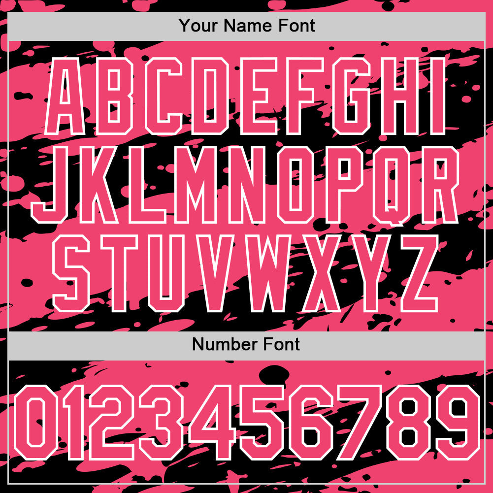 Custom Black Neon Pink-White Splash 3D Pattern Design Bomber Full-Snap Varsity Letterman Hoodie Jacket view 6