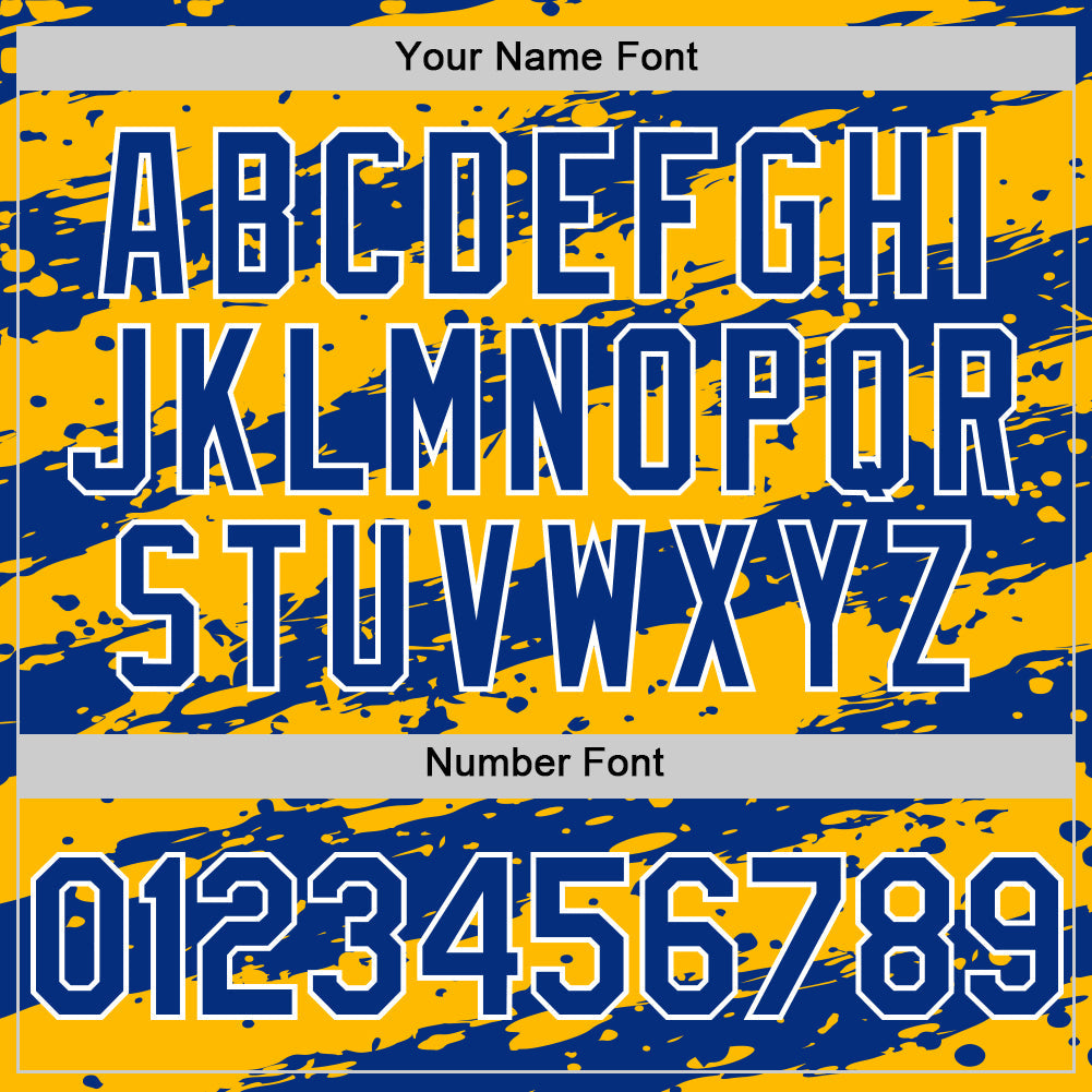 Custom Gold Royal-White Splash 3D Pattern Design Bomber Full-Snap Varsity Letterman Hoodie Jacket view 6