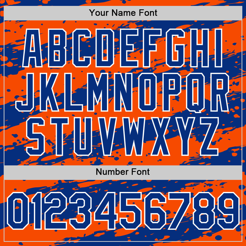 Custom Orange Royal-White Splash 3D Pattern Design Bomber Full-Snap Varsity Letterman Hoodie Jacket view 6