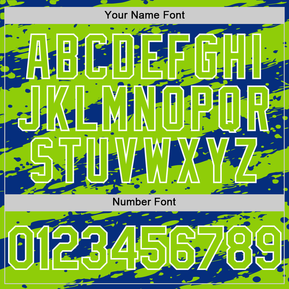 Custom Royal Neon Green-White Splash 3D Pattern Design Bomber Full-Snap Varsity Letterman Hoodie Jacket view 6