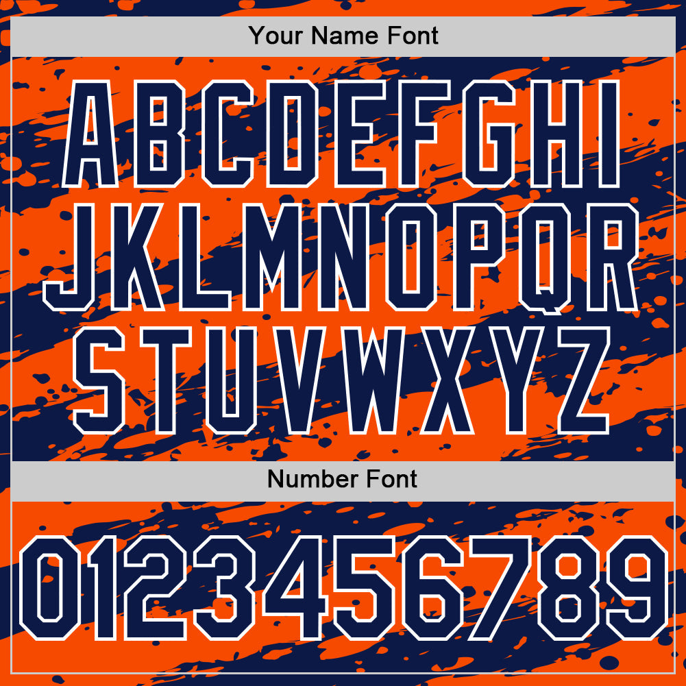 Custom Orange Navy-White Splash 3D Pattern Design Bomber Full-Snap Varsity Letterman Hoodie Jacket view 6