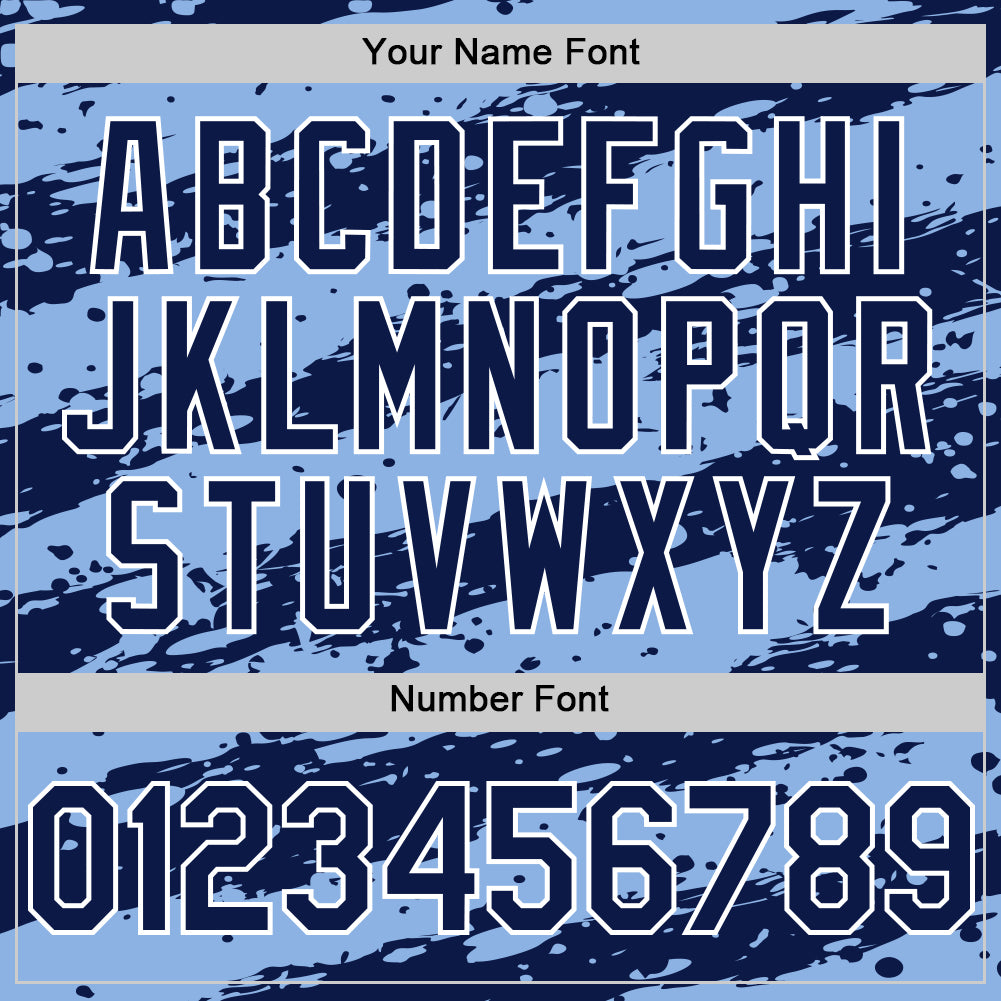 Custom Light Blue Navy-White Splash 3D Pattern Design Bomber Full-Snap Varsity Letterman Hoodie Jacket view 6