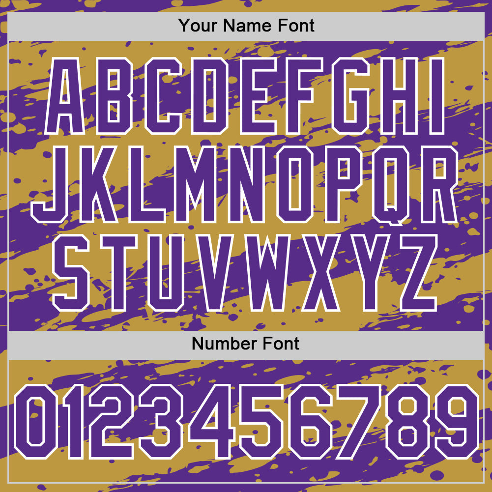 Custom Old Gold Purple-White Splash 3D Pattern Design Bomber Full-Snap Varsity Letterman Hoodie Jacket view 6