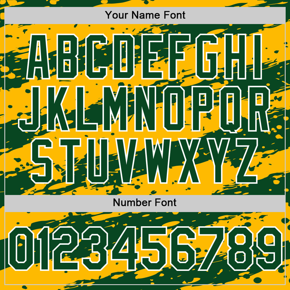 Custom Gold Green-White Splash 3D Pattern Design Bomber Full-Snap Varsity Letterman Hoodie Jacket view 6