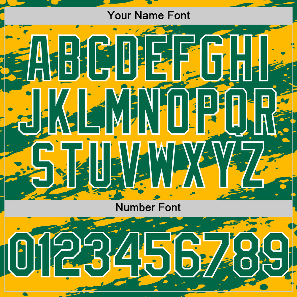 Custom Gold Kelly Green-White Splash 3D Pattern Design Bomber Full-Snap Varsity Letterman Hoodie Jacket view 6