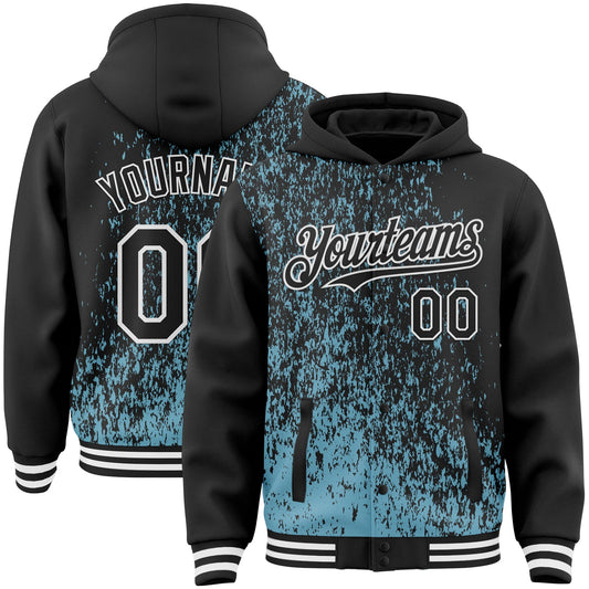 Custom Shadow Blue Black-White Abstract Fragment Art 3D Pattern Design Bomber Full-Snap Varsity Letterman Hoodie Jacket - Main View