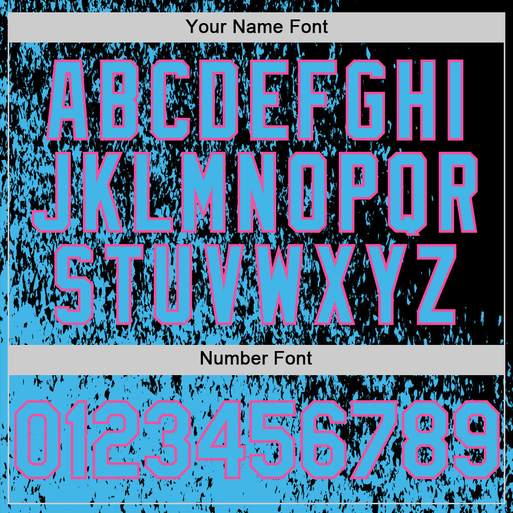 Custom Black Sky Blue-Pink Abstract Fragment Art 3D Pattern Design Bomber Full-Snap Varsity Letterman Hoodie Jacket view 6