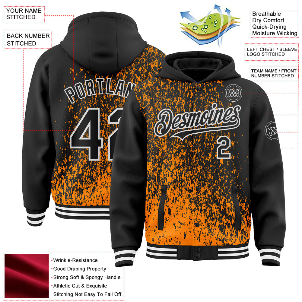 Custom Bay Orange Black-White Abstract Fragment Art 3D Pattern Design Bomber Full-Snap Varsity Letterman Hoodie Jacket view 4