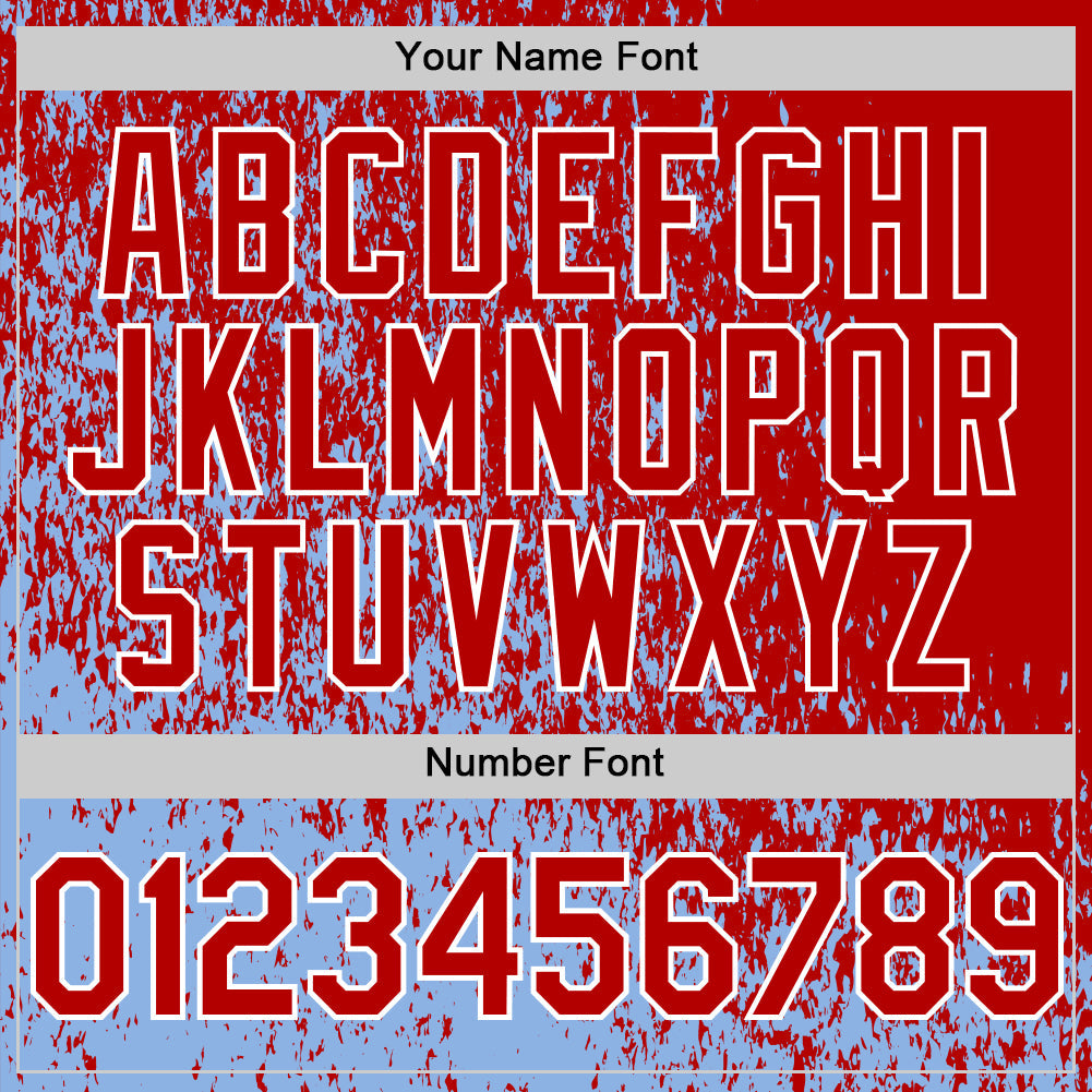 Custom Light Blue Red-White Abstract Fragment Art 3D Pattern Design Bomber Full-Snap Varsity Letterman Hoodie Jacket view 6