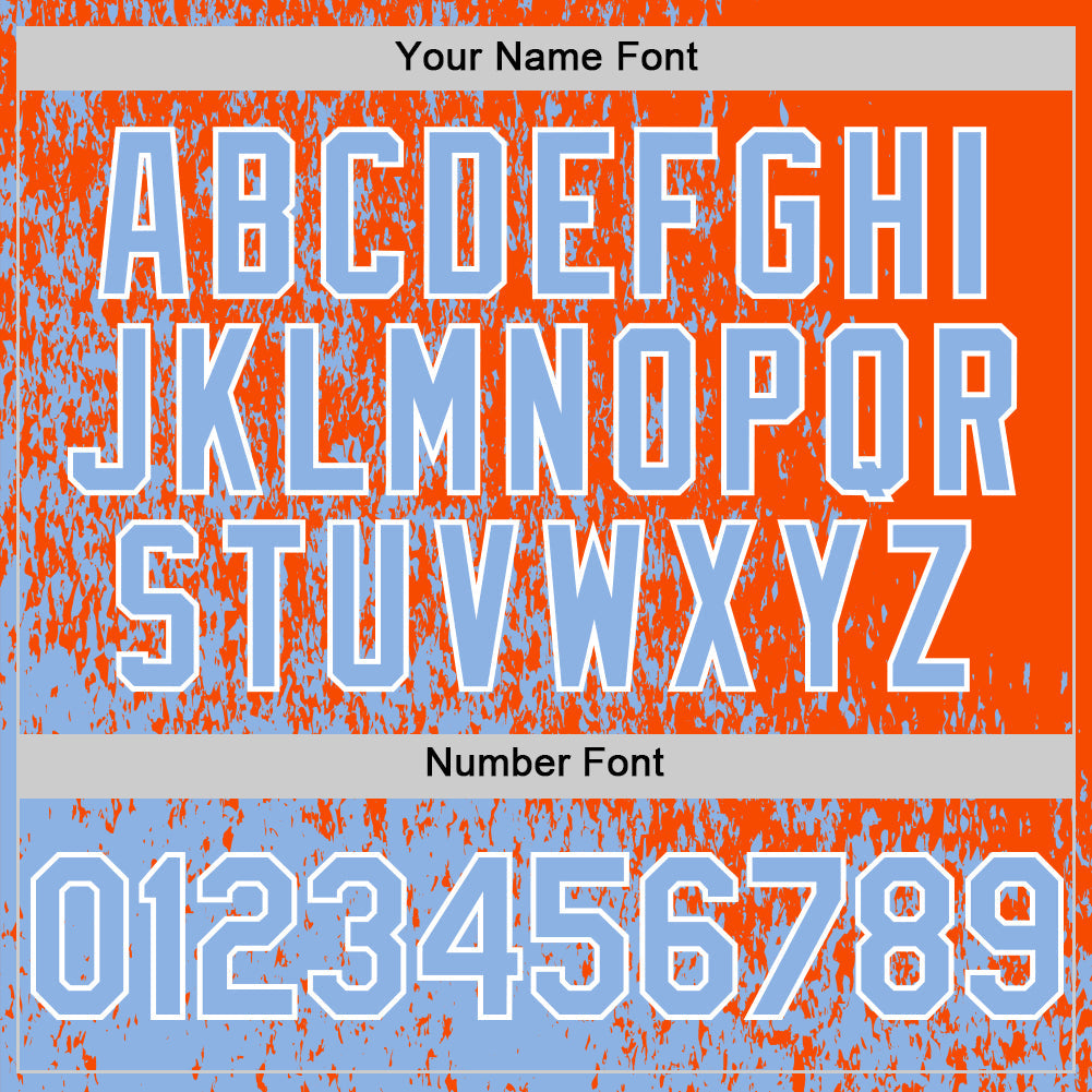 Custom Orange Light Blue-White Abstract Fragment Art 3D Pattern Design Bomber Full-Snap Varsity Letterman Hoodie Jacket view 6