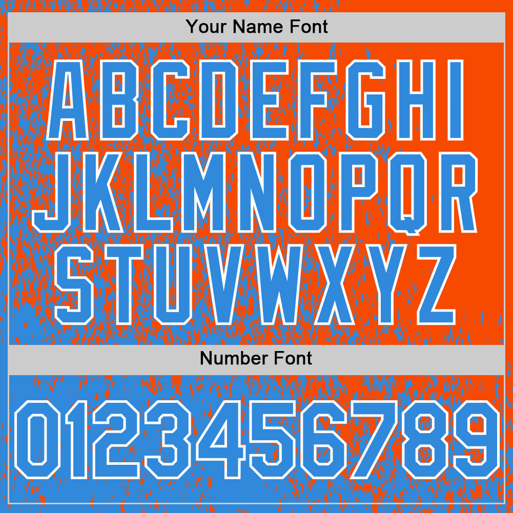 Custom Orange Powder Blue-White Abstract Fragment Art 3D Pattern Design Bomber Full-Snap Varsity Letterman Hoodie Jacket view 6