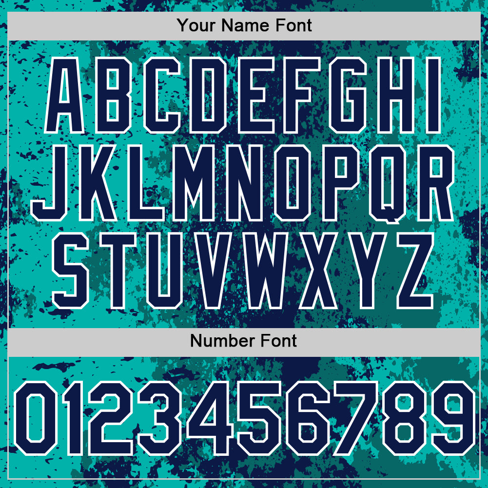 Custom Teal Navy-White 3D Pattern Design Bomber Full-Snap Varsity Letterman Hoodie Jacket view 6