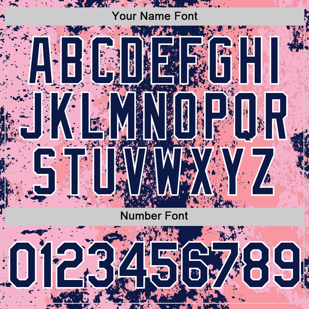 Custom Pink Navy-White 3D Pattern Design Bomber Full-Snap Varsity Letterman Hoodie Jacket view 6