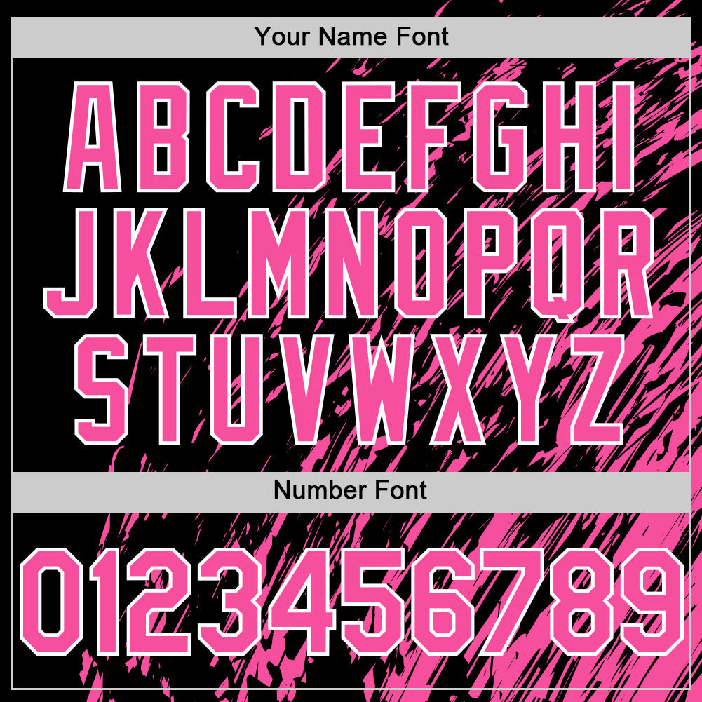 Custom Black Pink-White 3D Pattern Design Bomber Full-Snap Varsity Letterman Hoodie Jacket view 6