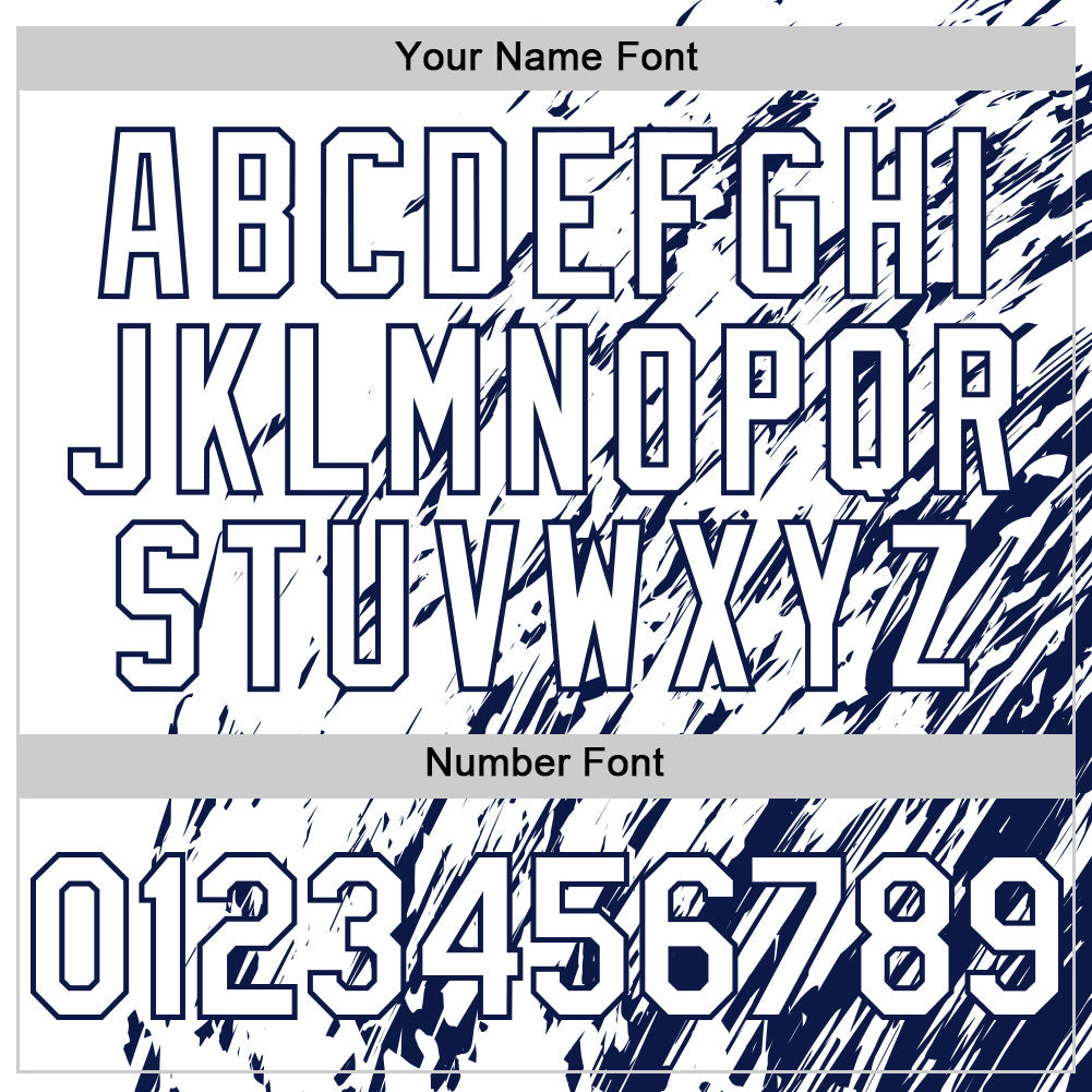 Custom White White-Navy 3D Pattern Design Bomber Full-Snap Varsity Letterman Hoodie Jacket view 6