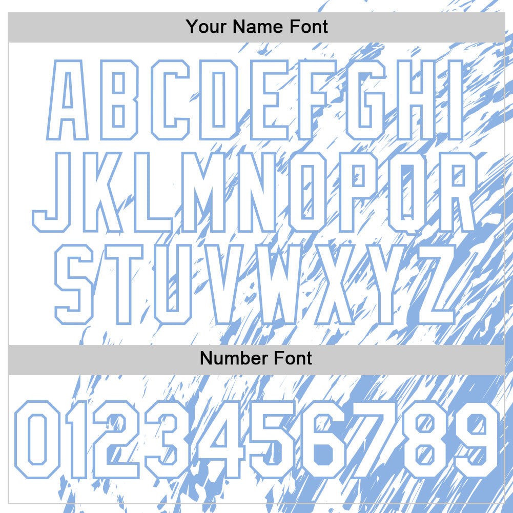 Custom White White-Light Blue 3D Pattern Design Bomber Full-Snap Varsity Letterman Hoodie Jacket view 6