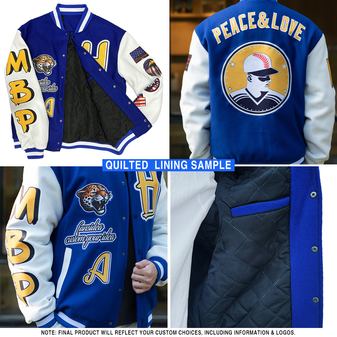 Custom Purple Pink-White 3D Pattern Design Bomber Full-Snap Varsity Letterman Hoodie Jacket view 3