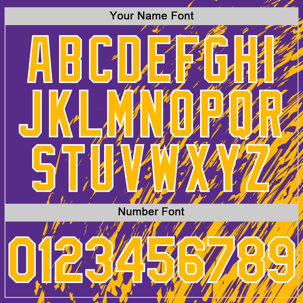Custom Purple Gold-White 3D Pattern Design Bomber Full-Snap Varsity Letterman Hoodie Jacket view 6