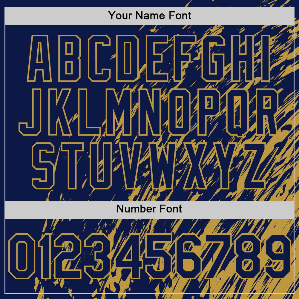 Custom Navy Navy-Old Gold 3D Pattern Design Bomber Full-Snap Varsity Letterman Hoodie Jacket view 6