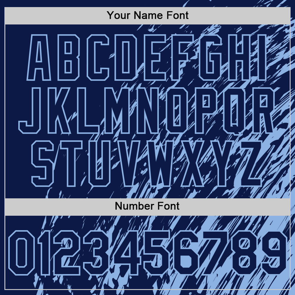 Custom Navy Navy-Light Blue 3D Pattern Design Bomber Full-Snap Varsity Letterman Hoodie Jacket view 6