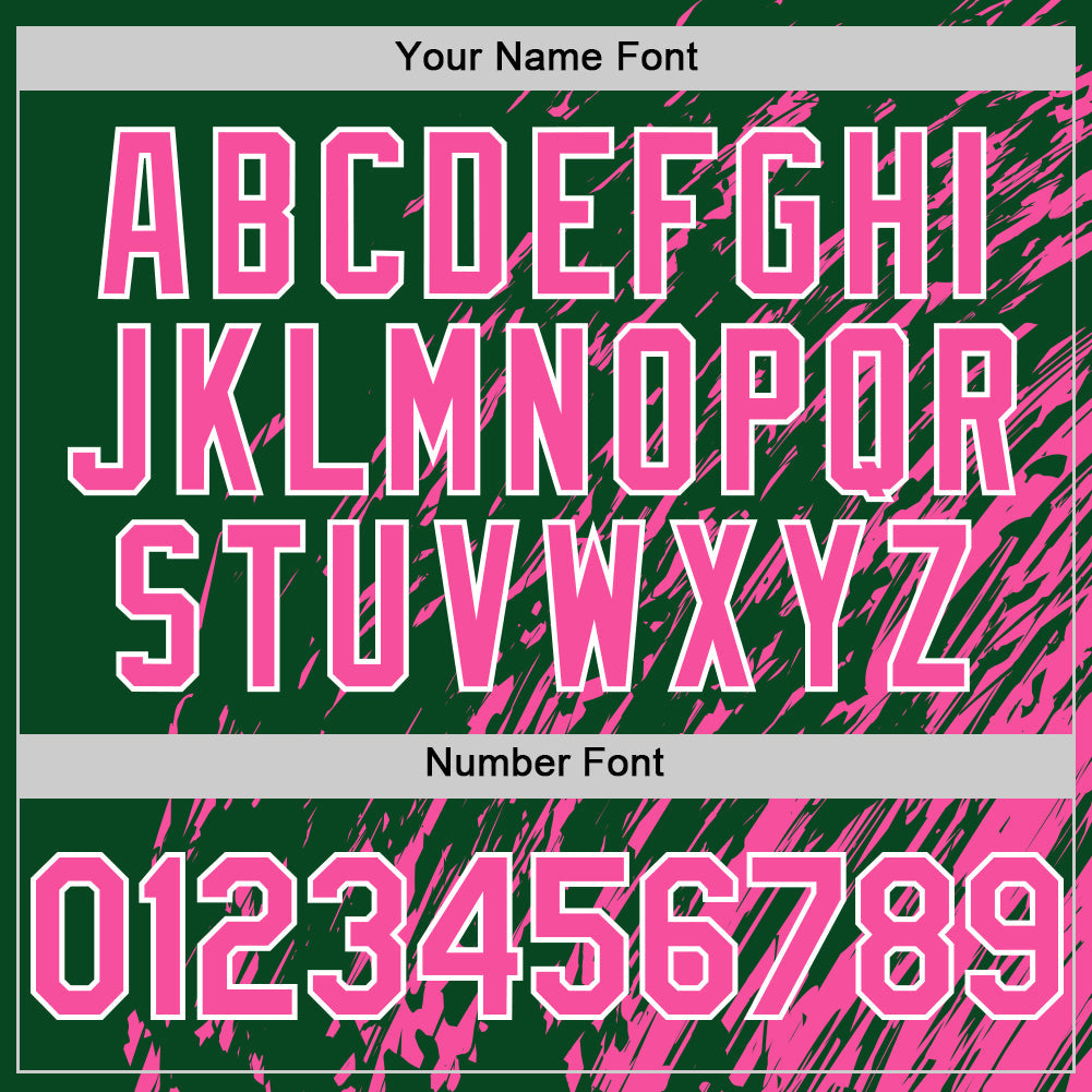 Custom Kelly Green Pink-White 3D Pattern Design Bomber Full-Snap Varsity Letterman Hoodie Jacket view 6