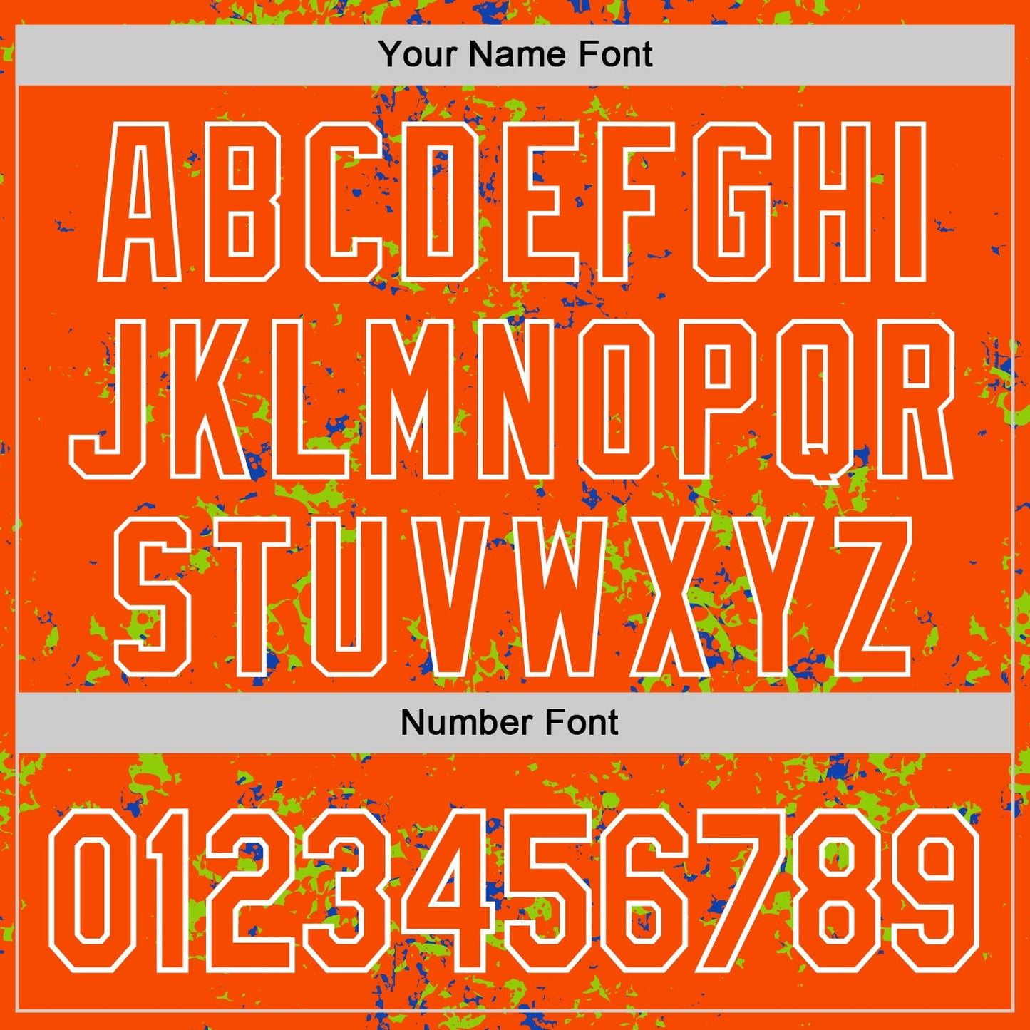 Custom Orange Neon Green Thunder Blue-White Fragment Pattern Bomber Full-Snap Varsity Letterman Hoodie Jacket view 6
