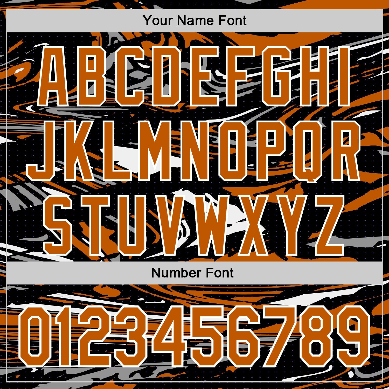 Custom Figure Texas Orange Black-White Fluid Pattern Bomber Full-Snap Varsity Letterman Hoodie Jacket view 6