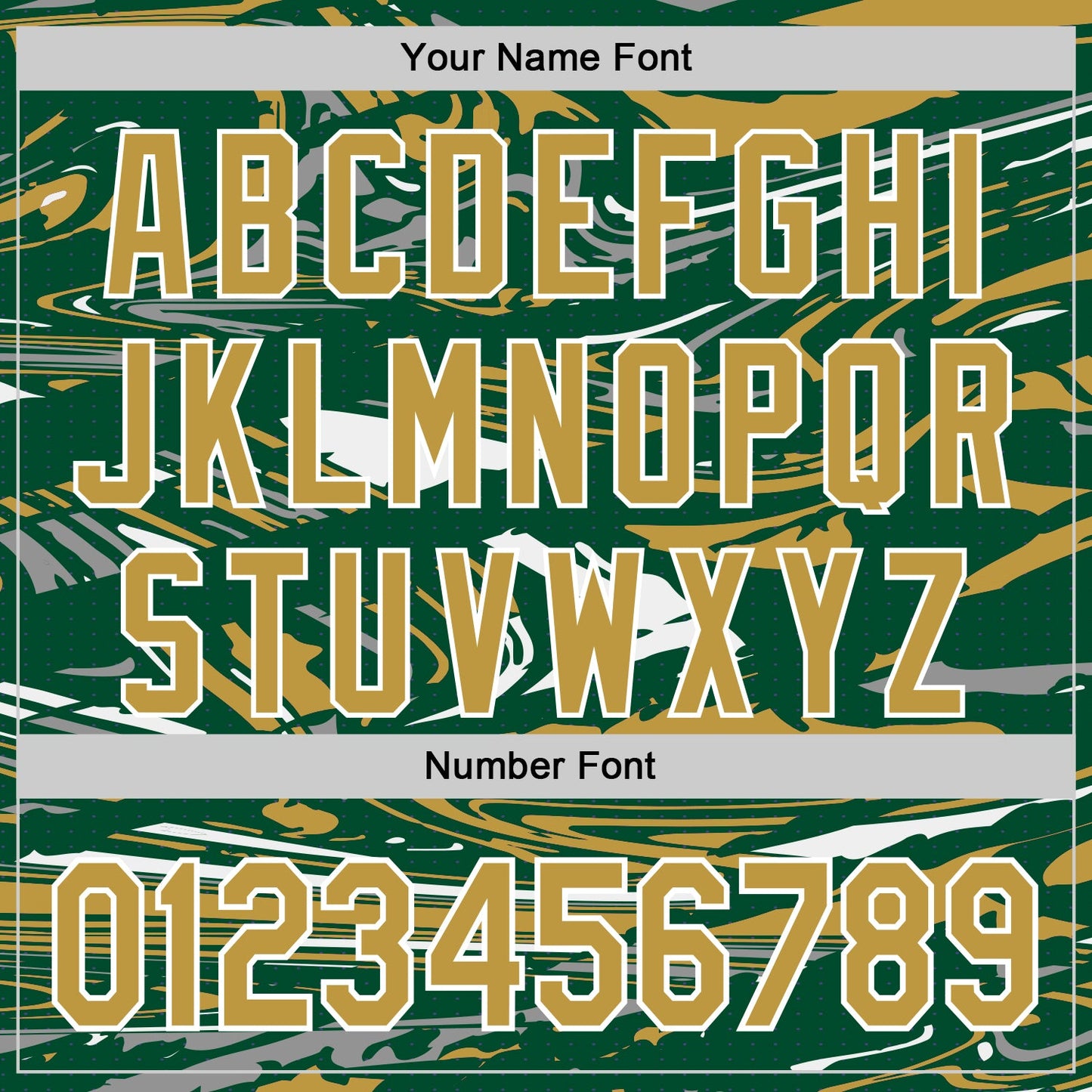 Custom Figure Old Gold Kelly Green-White Fluid Pattern Bomber Full-Snap Varsity Letterman Hoodie Jacket view 6