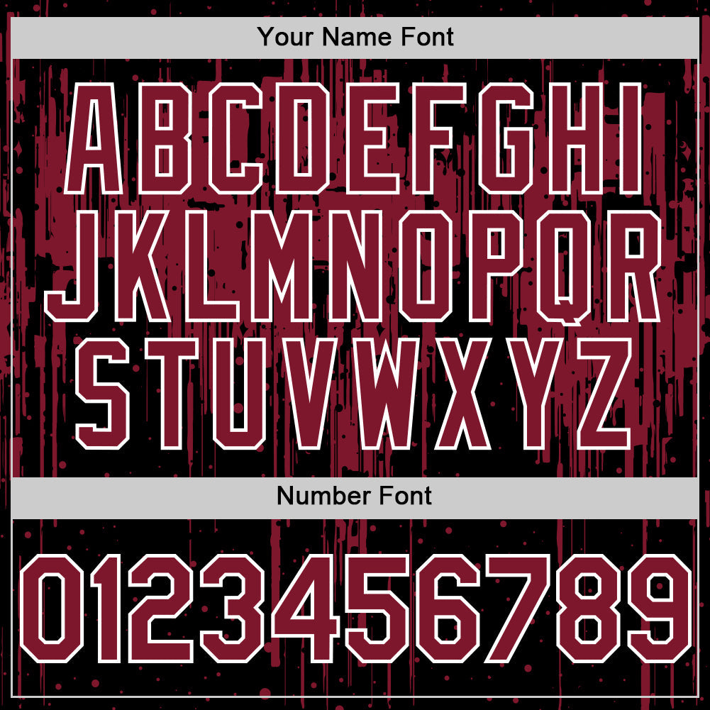 Custom Black Crimson-White Dripping Splatter Bomber Full-Snap Varsity Letterman Hoodie Jacket view 6