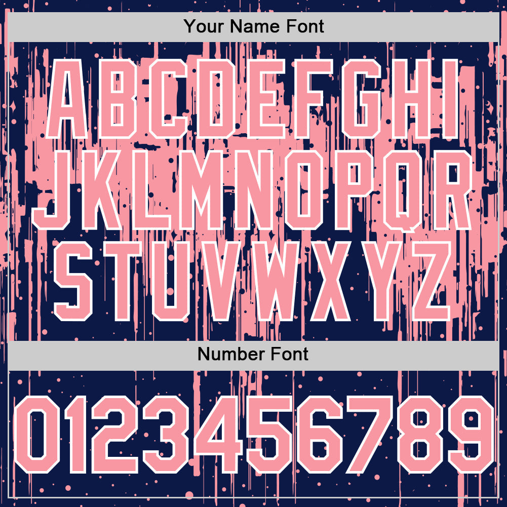 Custom Navy Medium Pink-White Dripping Splatter Bomber Full-Snap Varsity Letterman Hoodie Jacket view 6