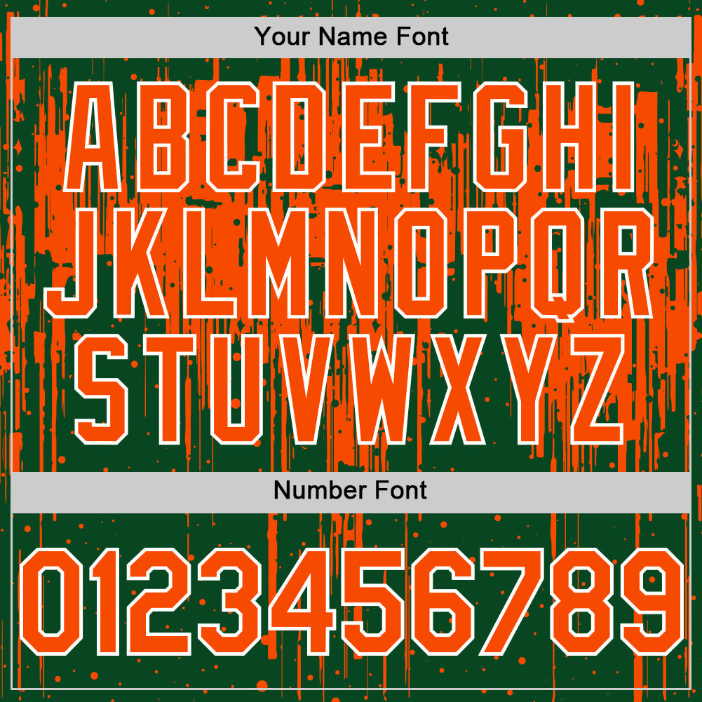 Custom Green Orange-White Dripping Splatter Bomber Full-Snap Varsity Letterman Hoodie Jacket view 6