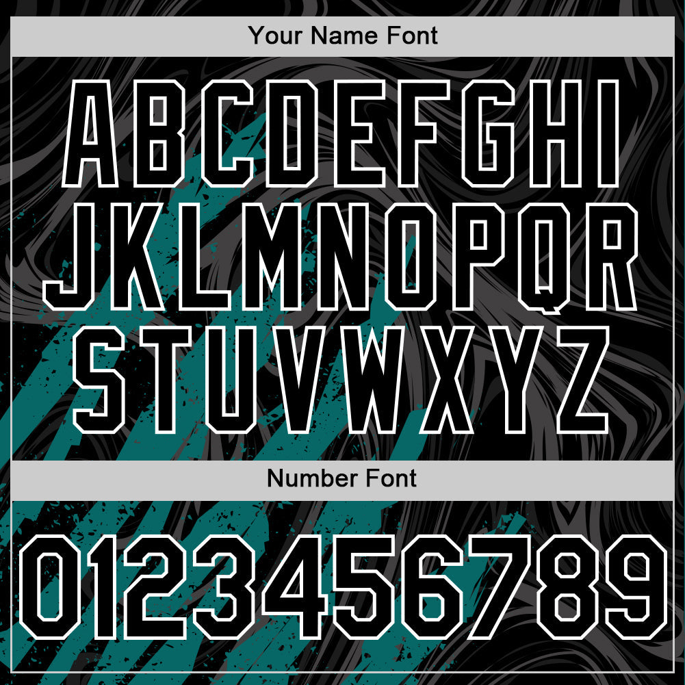 Custom Black Teal-White Splash Bomber Full-Snap Varsity Letterman Hoodie Jacket view 6
