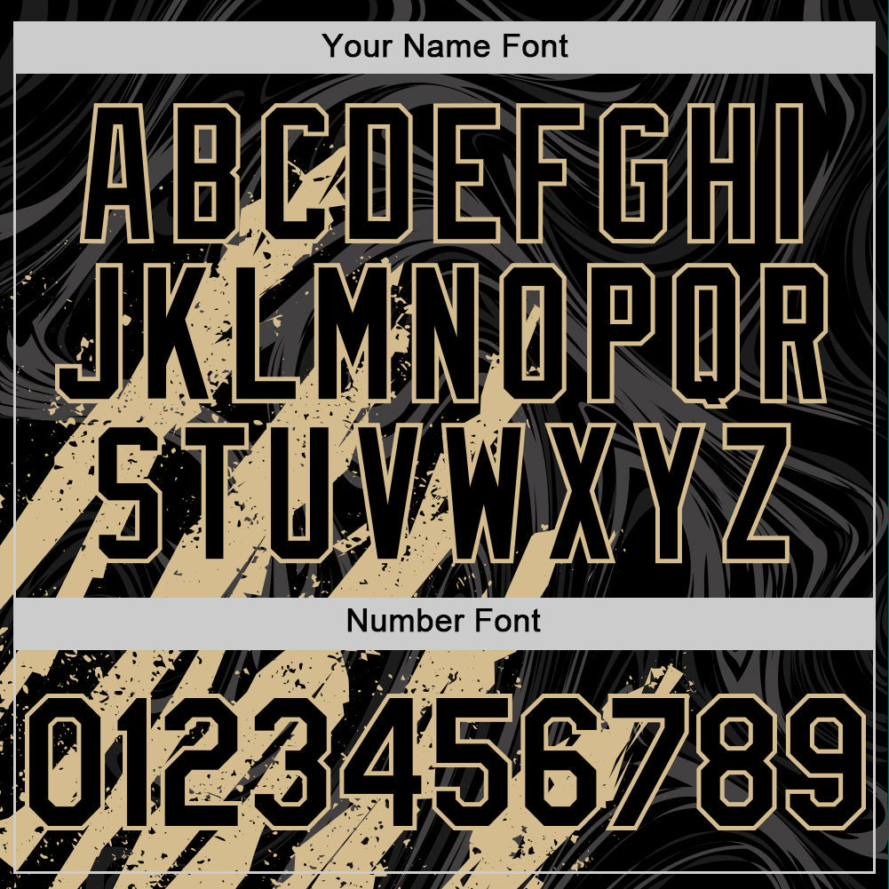 Custom Black Vegas Gold-White Splash Bomber Full-Snap Varsity Letterman Hoodie Jacket view 6