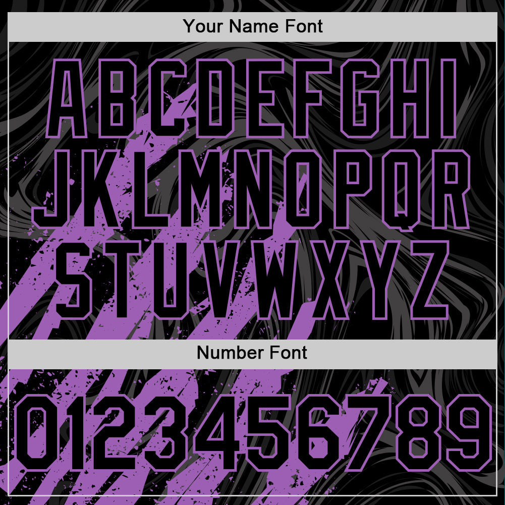 Custom Black Medium Purple-White Splash Bomber Full-Snap Varsity Letterman Hoodie Jacket view 6
