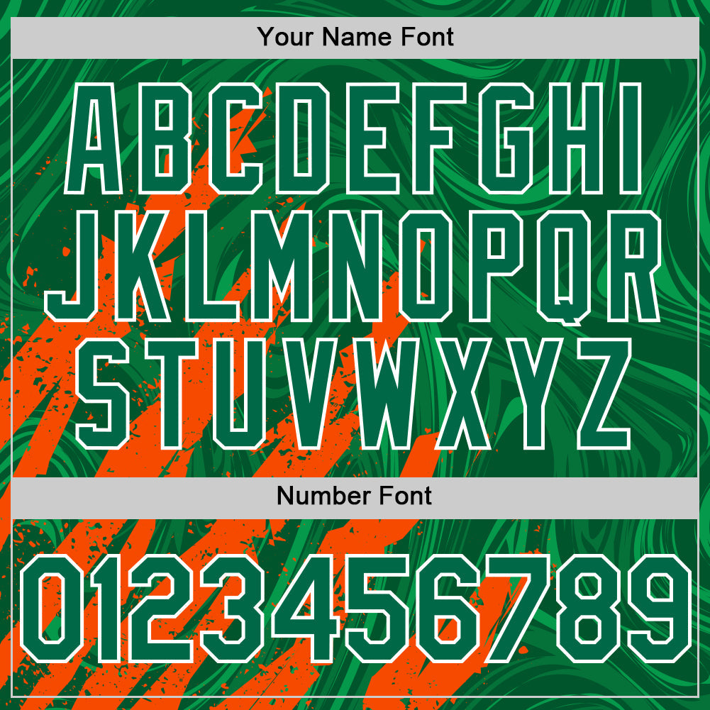 Custom Kelly Green Orange-White Splash Bomber Full-Snap Varsity Letterman Hoodie Jacket view 6