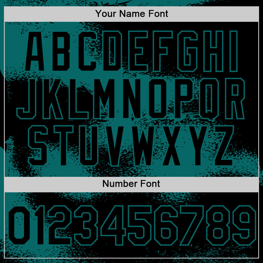 Custom Black Teal Abstract Color Blocks Fragment Pattern Bomber Full-Snap Varsity Letterman Hoodie Jacket view 6