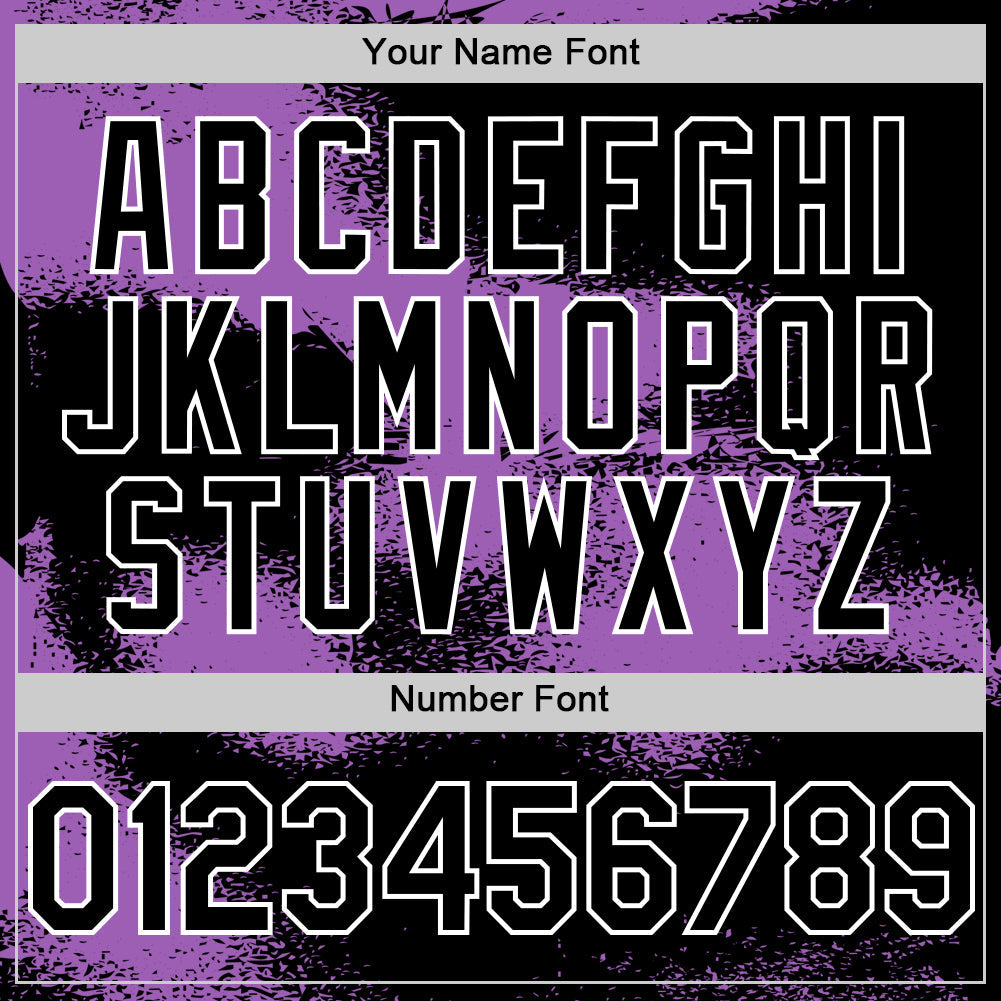 Custom Black Medium Purple-White Abstract Color Blocks Fragment Pattern Bomber Full-Snap Varsity Letterman Hoodie Jacket view 6