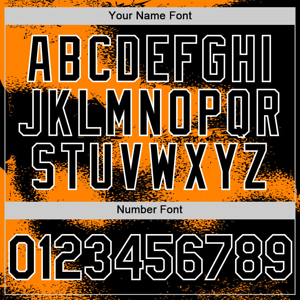 Custom Black Bay Orange-White Abstract Color Blocks Fragment Pattern Bomber Full-Snap Varsity Letterman Hoodie Jacket view 6