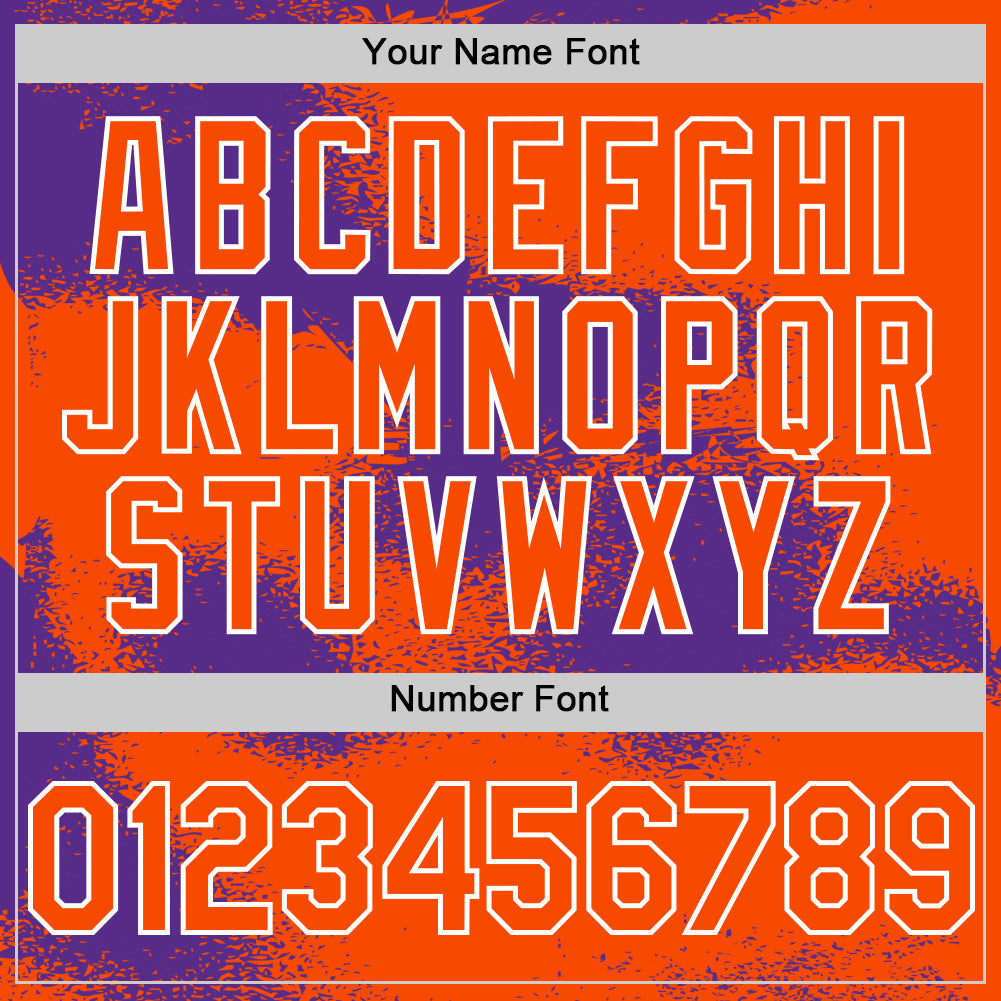 Custom Orange Purple-White Abstract Color Blocks Fragment Pattern Bomber Full-Snap Varsity Letterman Hoodie Jacket view 6