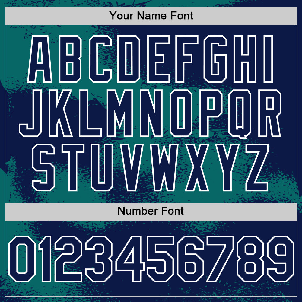 Custom Navy Teal-White Abstract Color Blocks Fragment Pattern Bomber Full-Snap Varsity Letterman Hoodie Jacket view 6