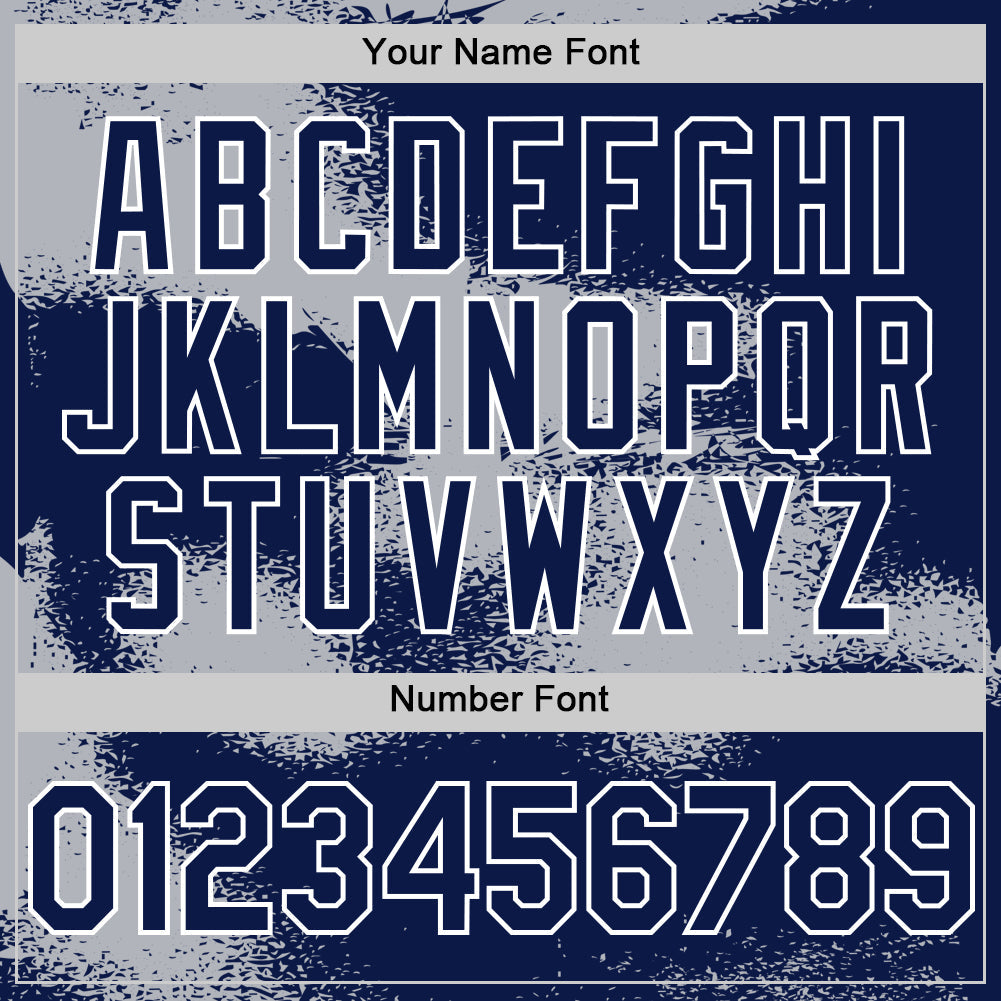 Custom Navy Gray-White Abstract Color Blocks Fragment Pattern Bomber Full-Snap Varsity Letterman Hoodie Jacket view 6