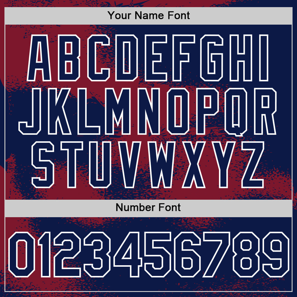 Custom Navy Crimson-White Abstract Color Blocks Fragment Pattern Bomber Full-Snap Varsity Letterman Hoodie Jacket view 6
