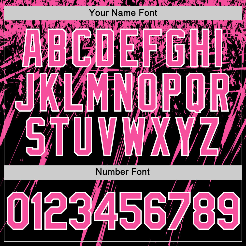 Custom Black Pink-White Splash Bomber Full-Snap Varsity Letterman Hoodie Jacket view 6