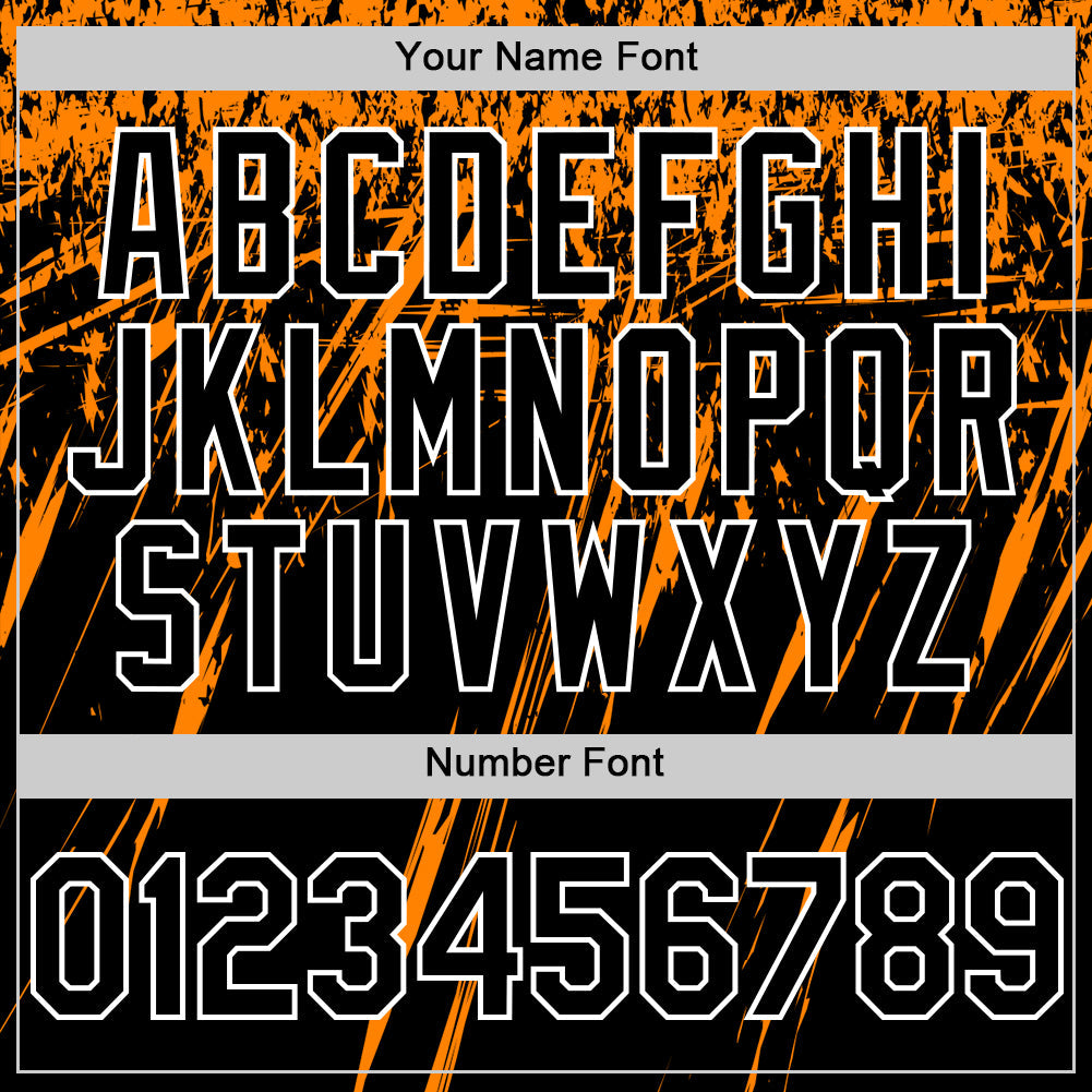 Custom Black Bay Orange-White Splash Bomber Full-Snap Varsity Letterman Hoodie Jacket view 6