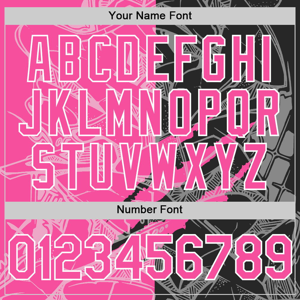 Custom Graffiti Pattern Pink Black-White Scratch Bomber Full-Snap Varsity Letterman Hoodie Jacket view 6