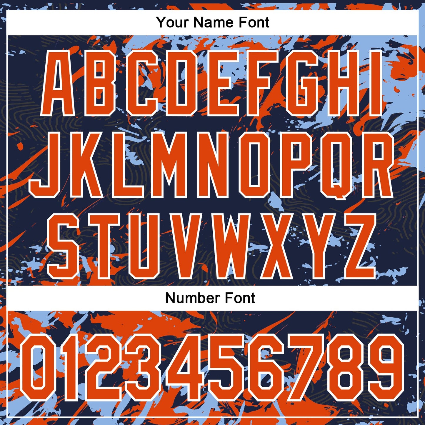 Custom Navy Orange Light Blue-White Splash Bomber Full-Snap Varsity Letterman Hoodie Jacket view 6