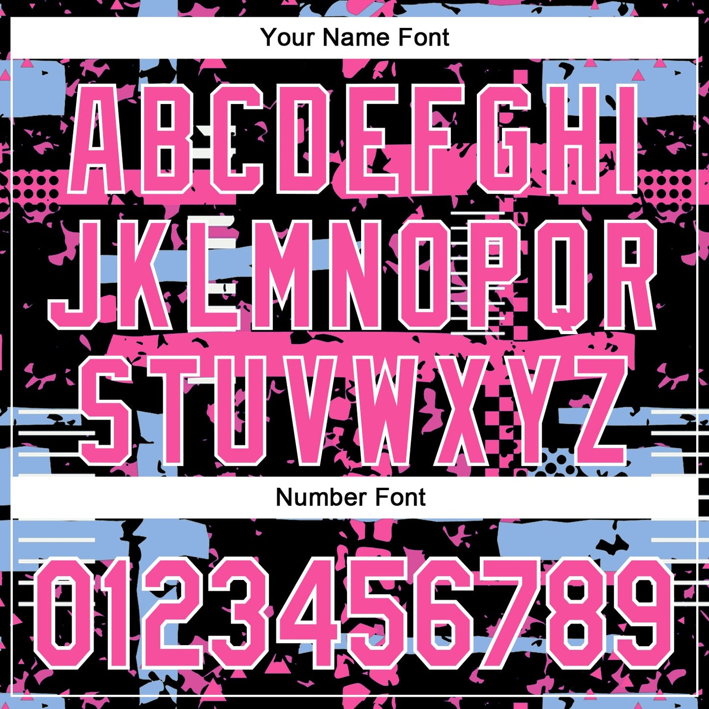 Custom Black Pink Light Blue-White Abstract Fragment Shape Bomber Full-Snap Varsity Letterman Hoodie Jacket view 6